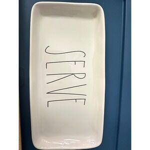 Rae Dunn Artisan Collection Serve Rectangular Ceramic Tray Dish White Farmhouse